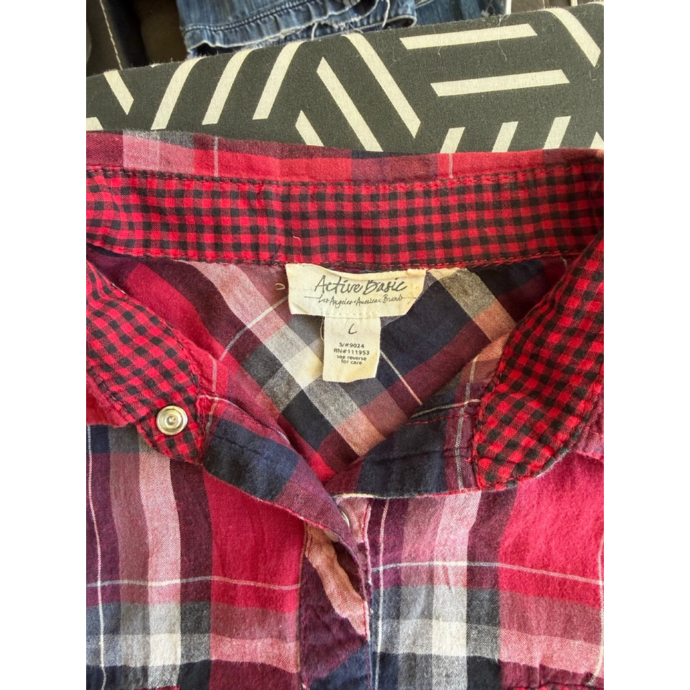 Active Basic Red &‎ Blue Plaid Button Down Shirt L - Picture 6 of 6